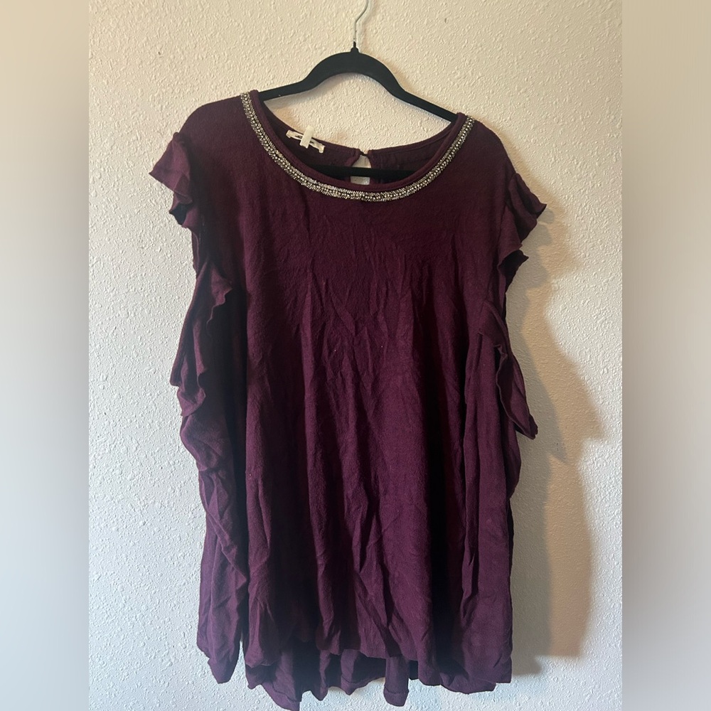 Purple long sleeved cold shoulder blouse